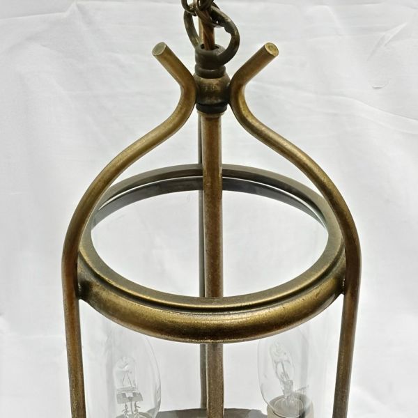 French Brass Round Glazed Two Light Lantern Mid Century